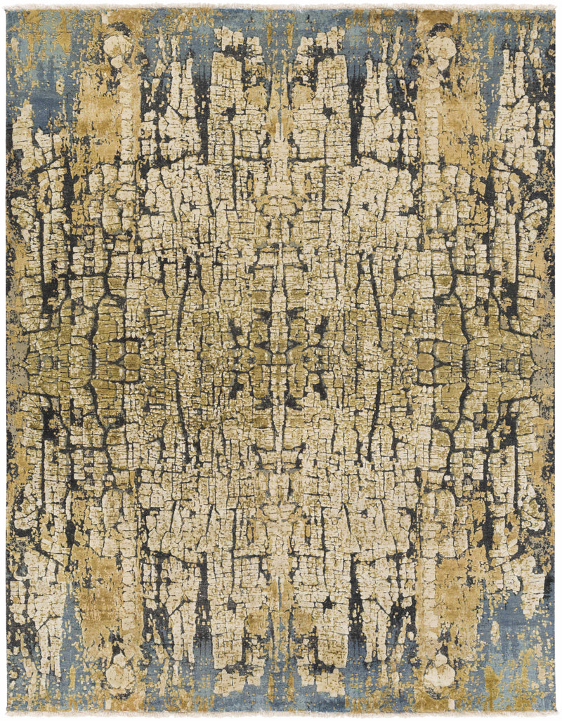 Blue Hand Knotted 80% Silk, 20% Wool Modern Rectangle Handmade rug, Indoor use only, has fringe, non-washable.