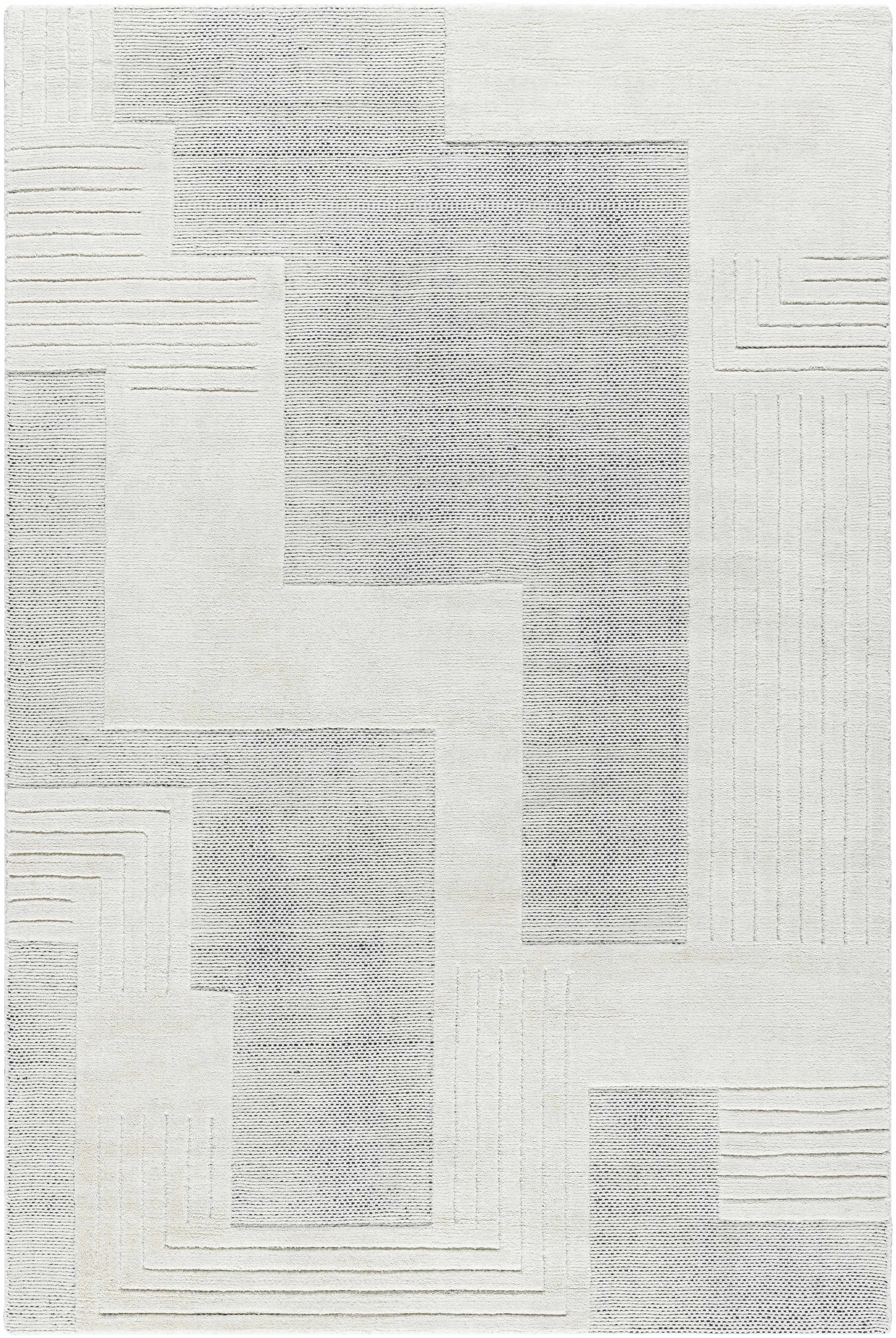 Ivory Hand Loomed 100% Wool Modern Rectangle Handmade rug, Indoor use only, no fringe, non-washable.