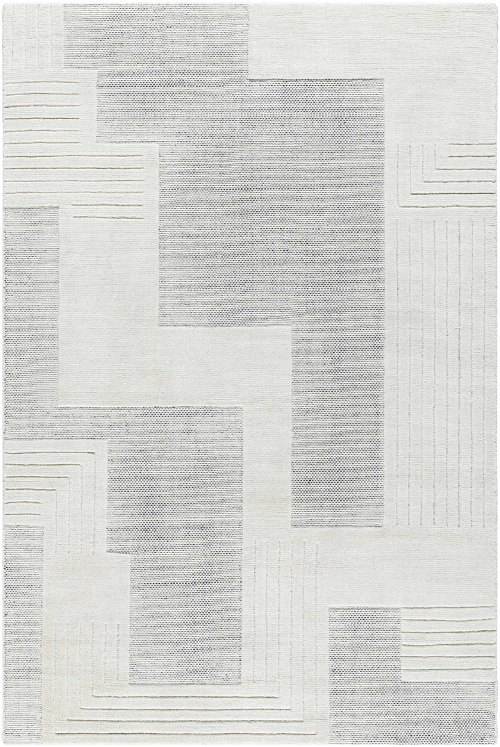 Ivory Hand Loomed 100% Wool Modern Rectangle Handmade rug, Indoor use only, no fringe, non-washable.