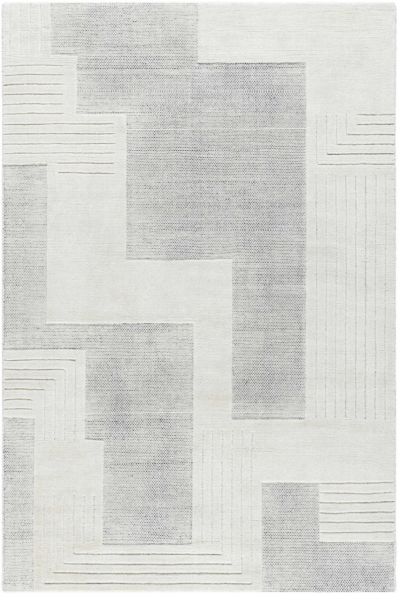 Ivory Hand Loomed 100% Wool Modern Rectangle Handmade rug, Indoor use only, no fringe, non-washable.
