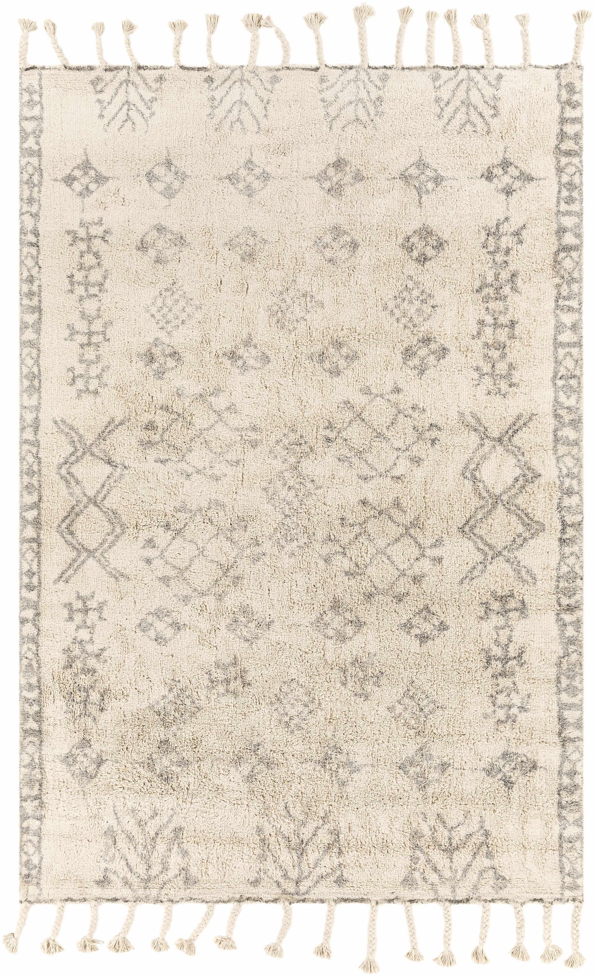 Gray Hand Woven 100% Cotton Global Rectangle Handmade rug, Indoor use only, has fringe, non-washable.