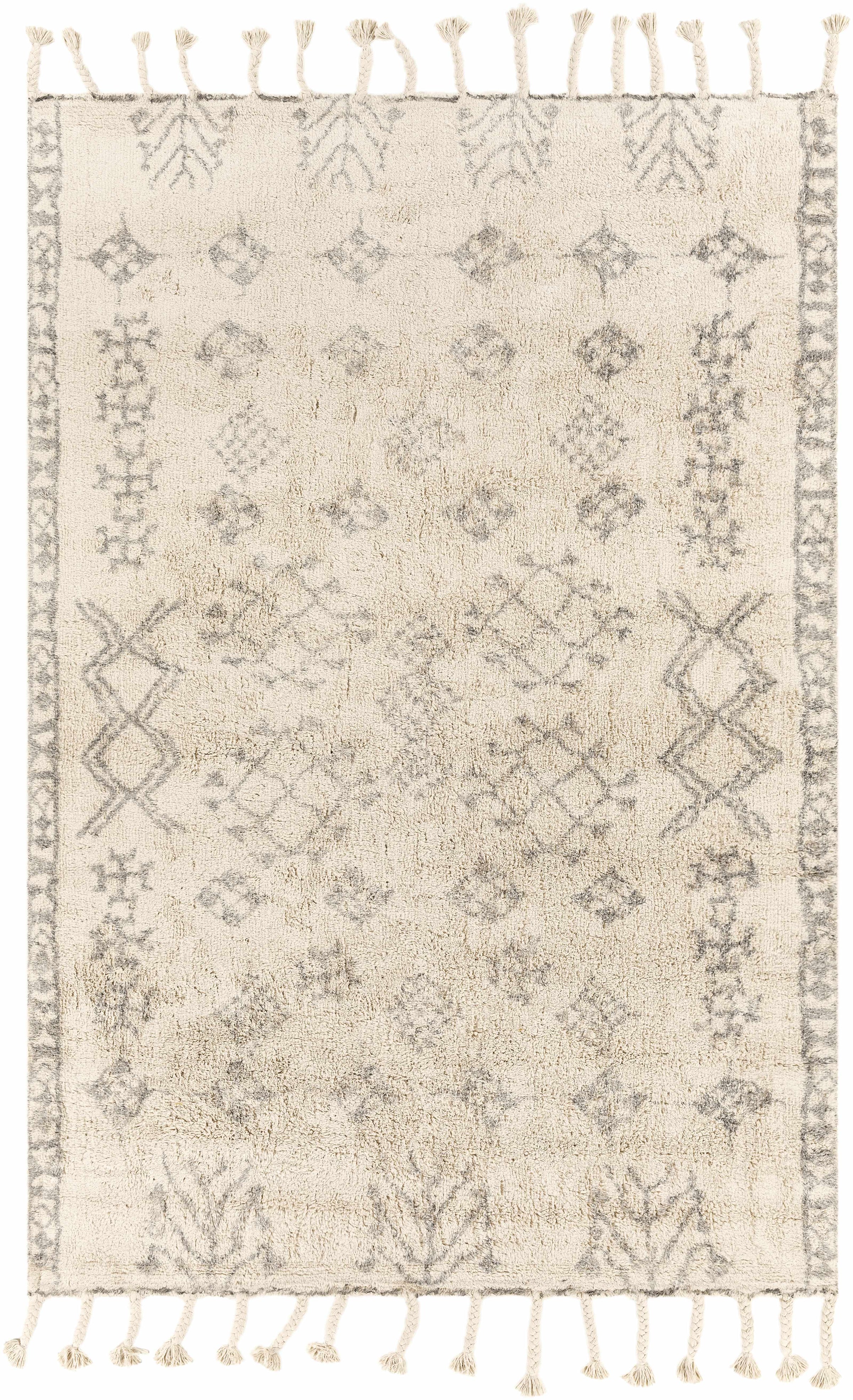 Gray Hand Woven 100% Cotton Global Rectangle Handmade rug, Indoor use only, has fringe, non-washable.