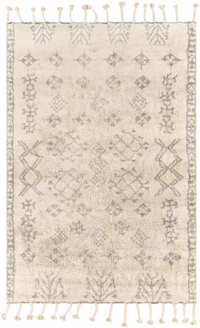 Gray Hand Woven 100% Cotton Global Rectangle Handmade rug, Indoor use only, has fringe, non-washable.
