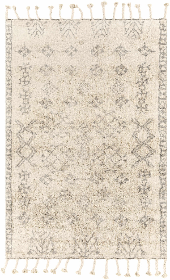 Gray Hand Woven 100% Cotton Global Rectangle Handmade rug, Indoor use only, has fringe, non-washable.