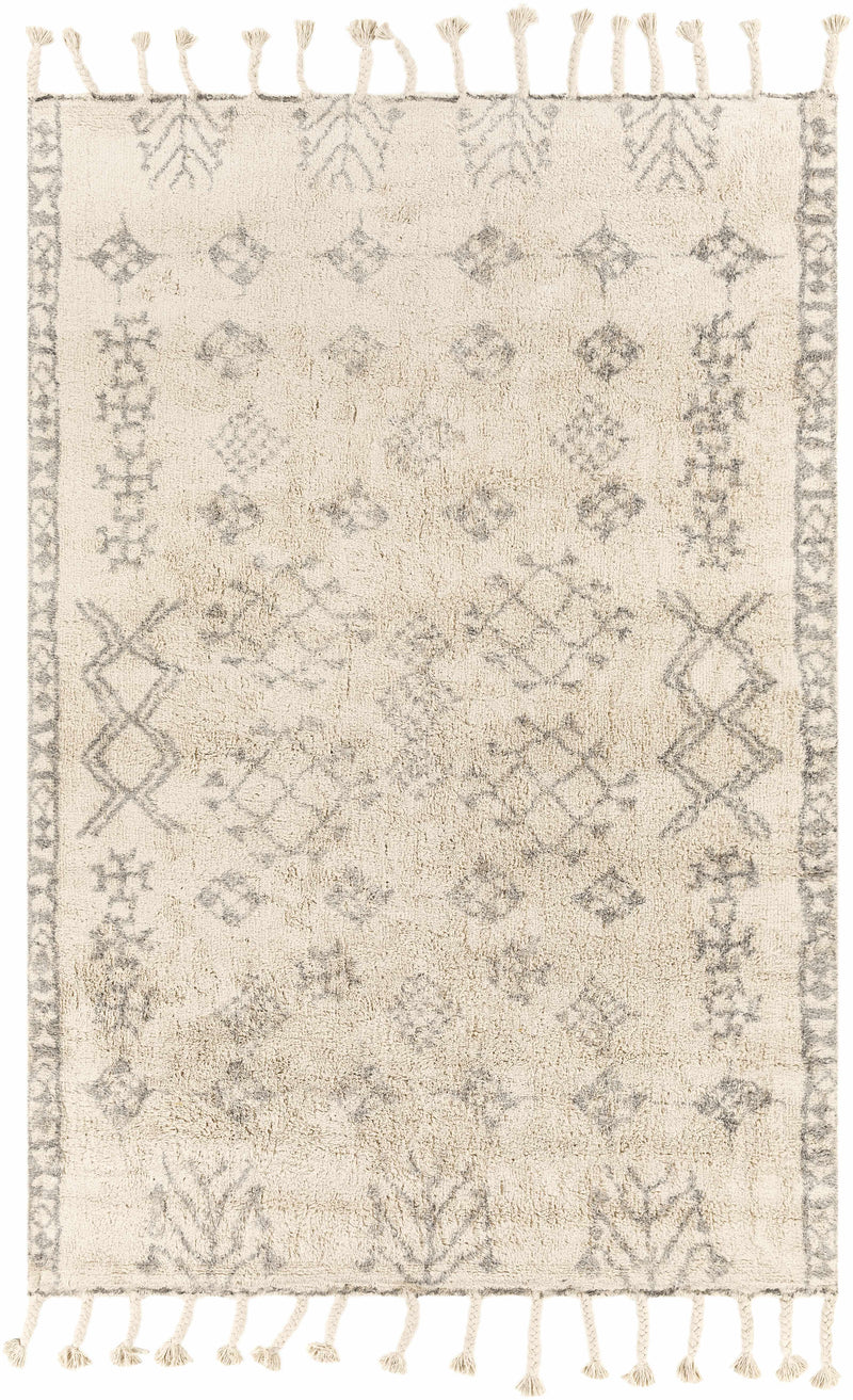 Gray Hand Woven 100% Cotton Global Rectangle Handmade rug, Indoor use only, has fringe, non-washable.