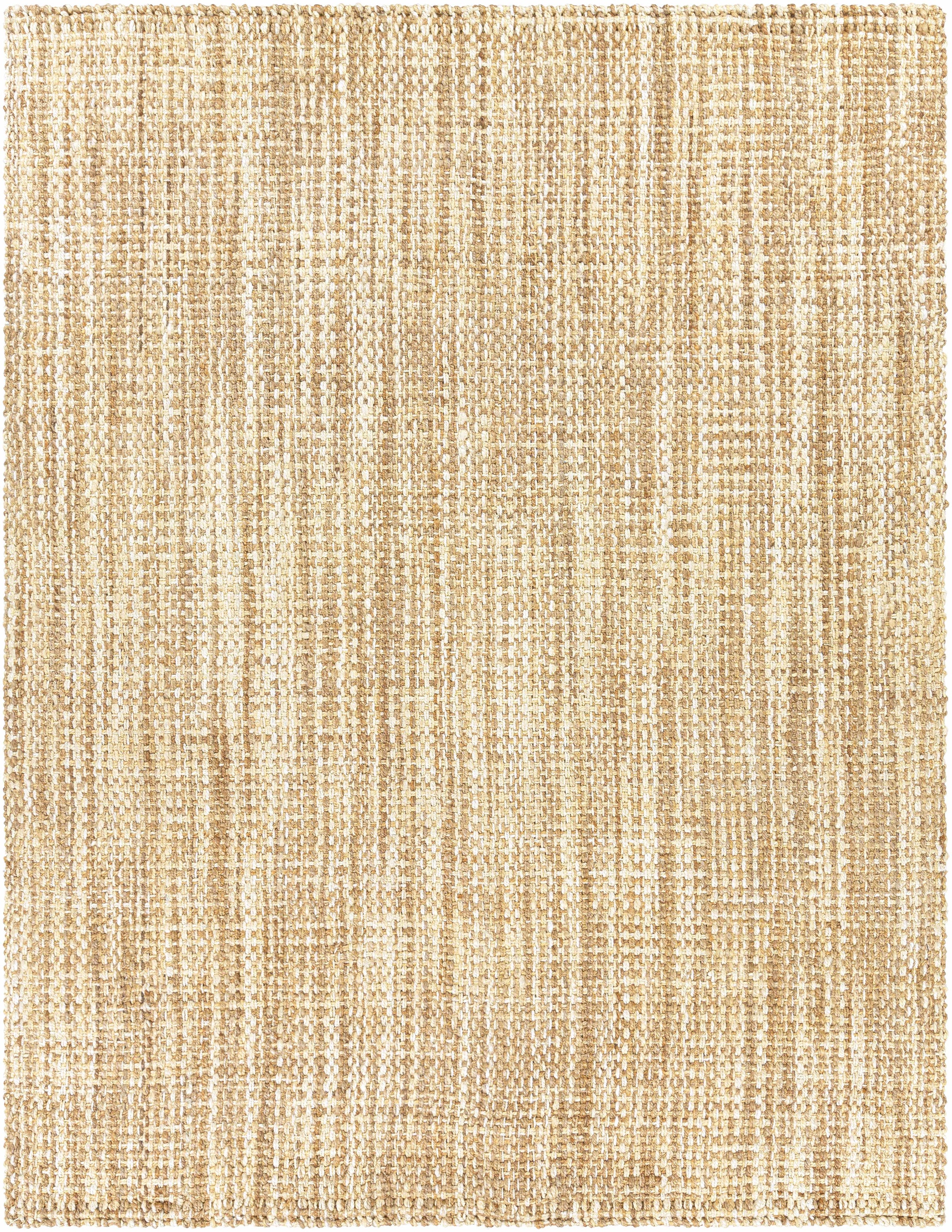 Tan Hand Woven 100% Jute Cottage Rectangle Handmade rug, Indoor use only, no fringe, non-washable.
