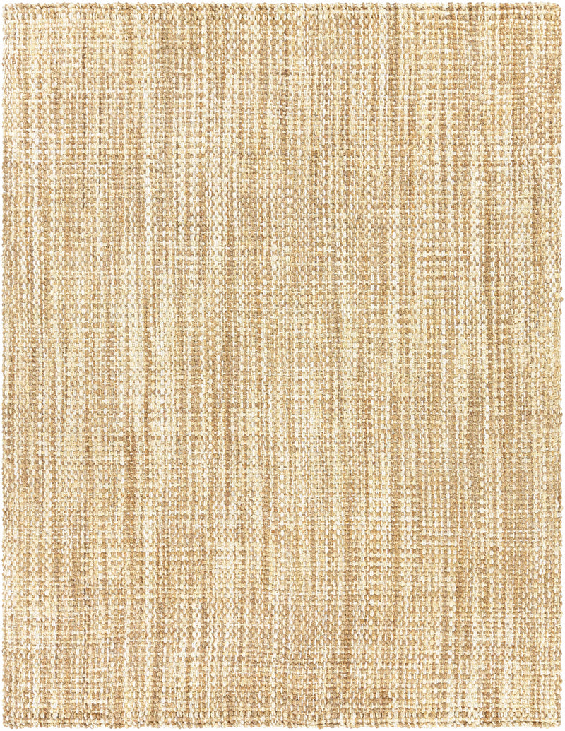 Tan Hand Woven 100% Jute Cottage Rectangle Handmade rug, Indoor use only, no fringe, non-washable.