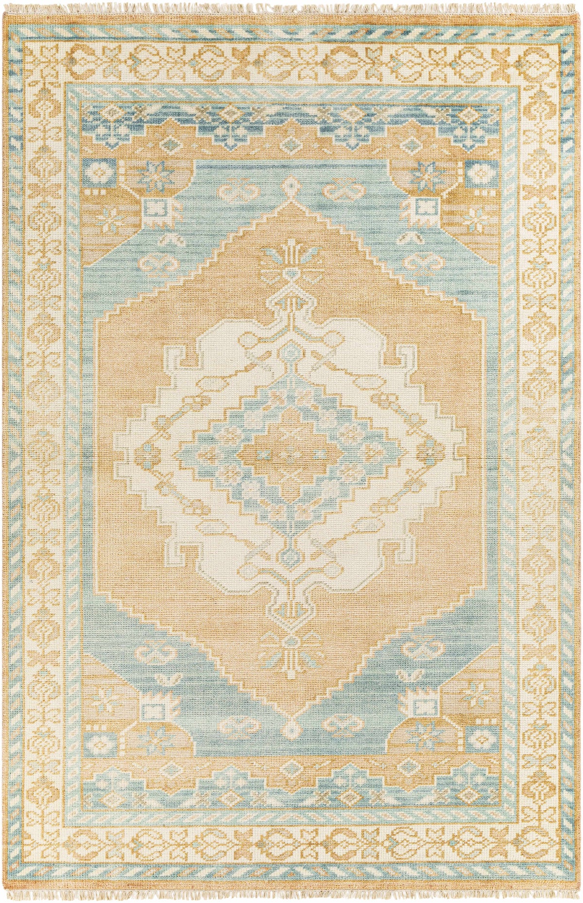 Camel Hand Knotted 70% Wool, 30% Viscose Traditional Rectangle Handmade rug, Indoor use only, has fringe, non-washable.