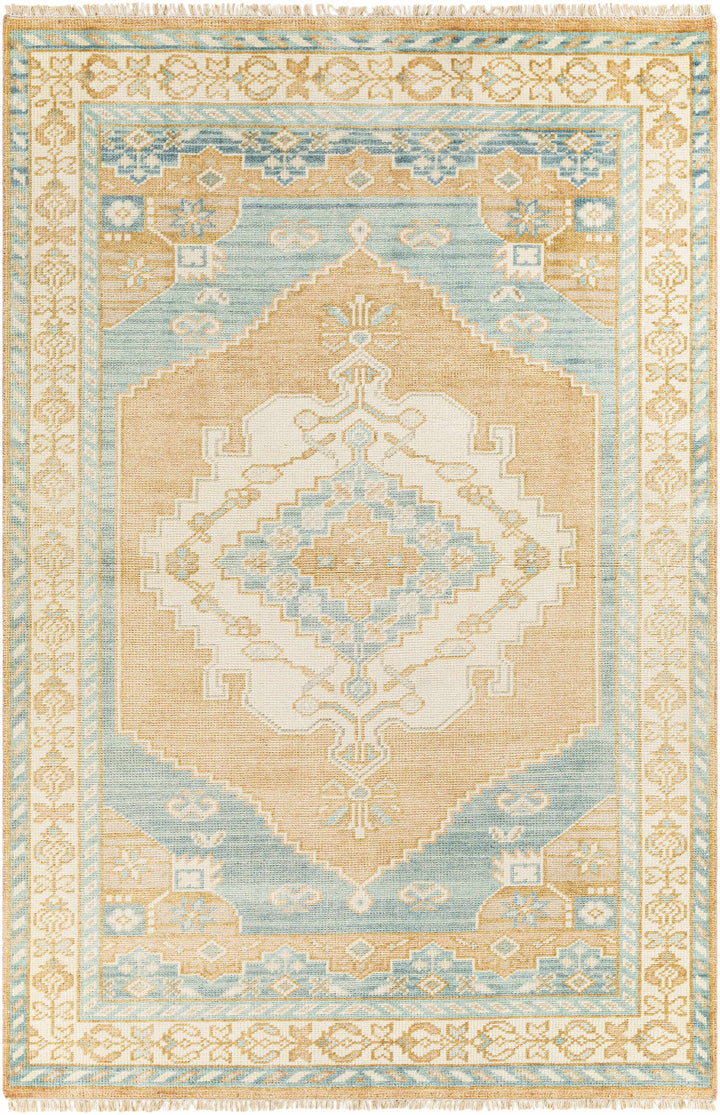 Camel Hand Knotted 70% Wool, 30% Viscose Traditional Rectangle Handmade rug, Indoor use only, has fringe, non-washable.