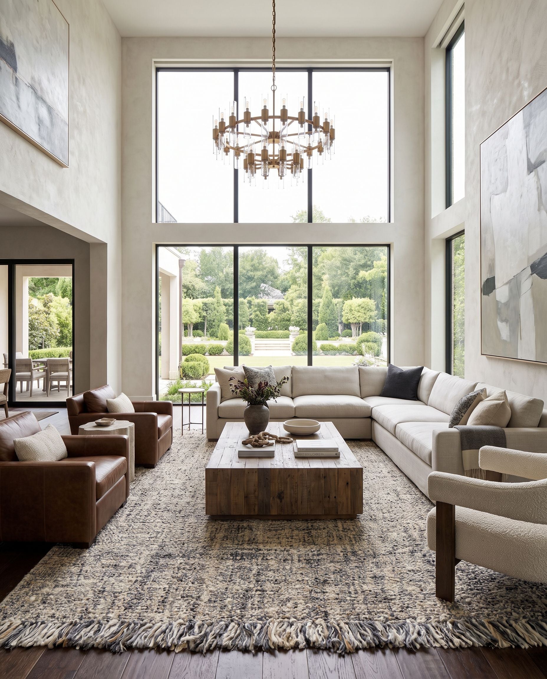 Linden LID-1002 Hand Woven Rug as the centerpiece of a bright luxury living room — a hand woven cottage area rug in gray, black, tan and light beige tones