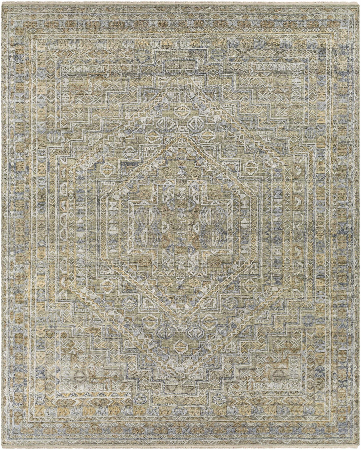 Tan Hand Knotted 60% Wool, 40% Viscose Traditional Rectangle Handmade rug, Indoor use only, has fringe, non-washable.