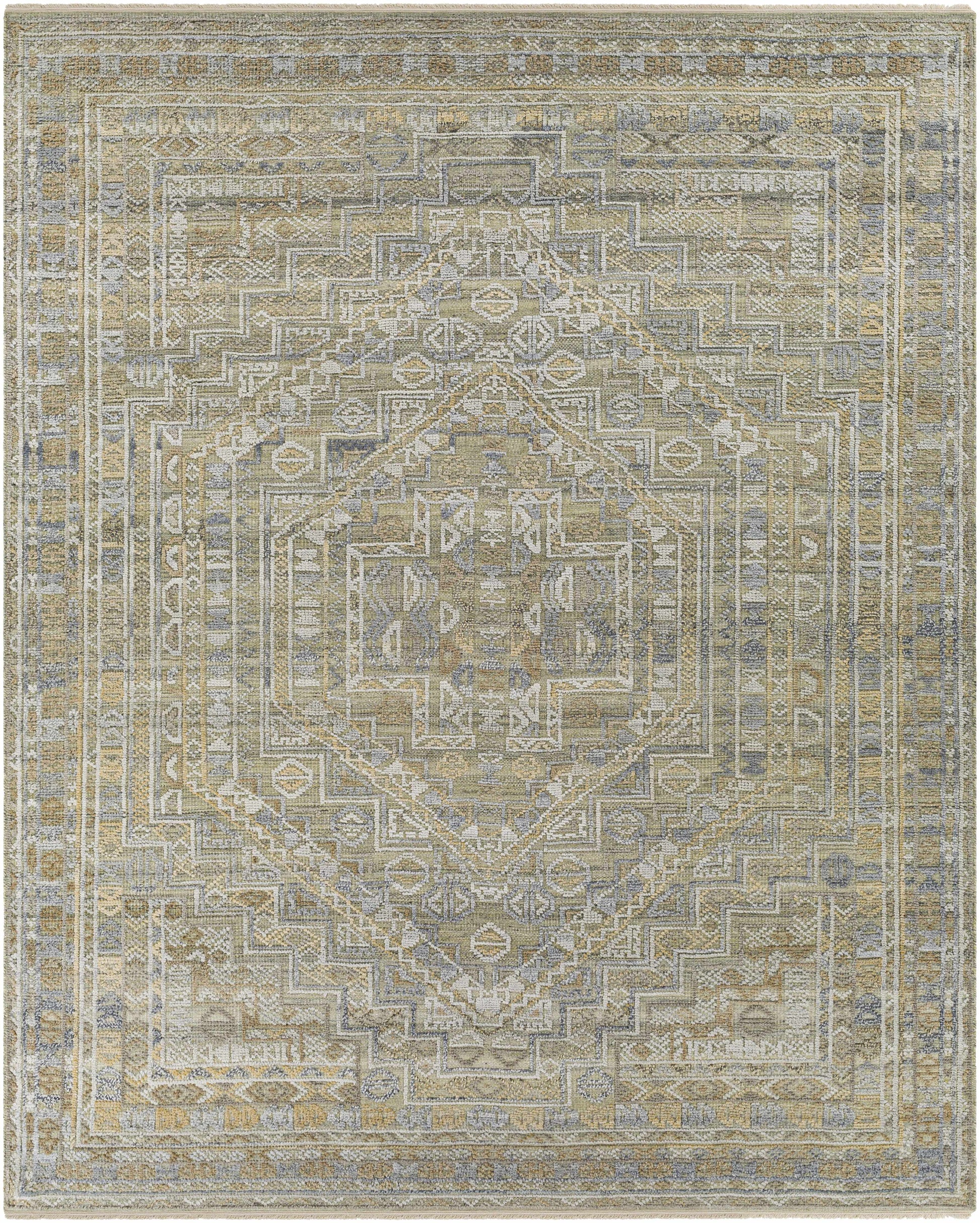 Tan Hand Knotted 60% Wool, 40% Viscose Traditional Rectangle Handmade rug, Indoor use only, has fringe, non-washable.