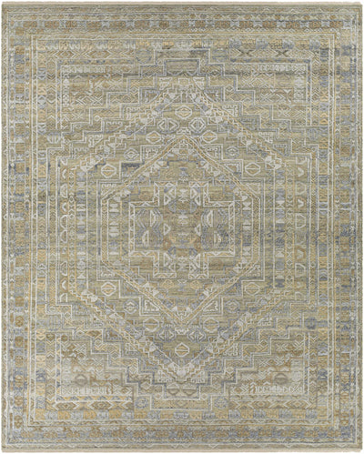Tan Hand Knotted 60% Wool, 40% Viscose Traditional Rectangle Handmade rug, Indoor use only, has fringe, non-washable.