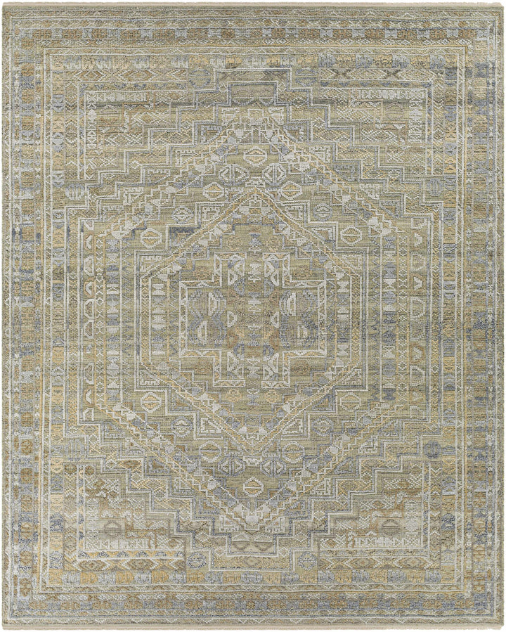 Tan Hand Knotted 60% Wool, 40% Viscose Traditional Rectangle Handmade rug, Indoor use only, has fringe, non-washable.