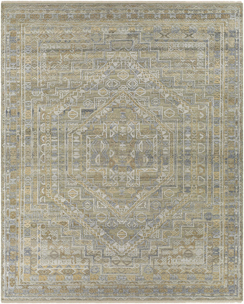 Tan Hand Knotted 60% Wool, 40% Viscose Traditional Rectangle Handmade rug, Indoor use only, has fringe, non-washable.