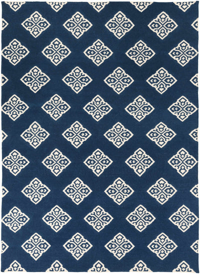 Navy Hand Woven 100% Wool Modern Rectangle Handmade rug, Indoor use only, no fringe, non-washable.