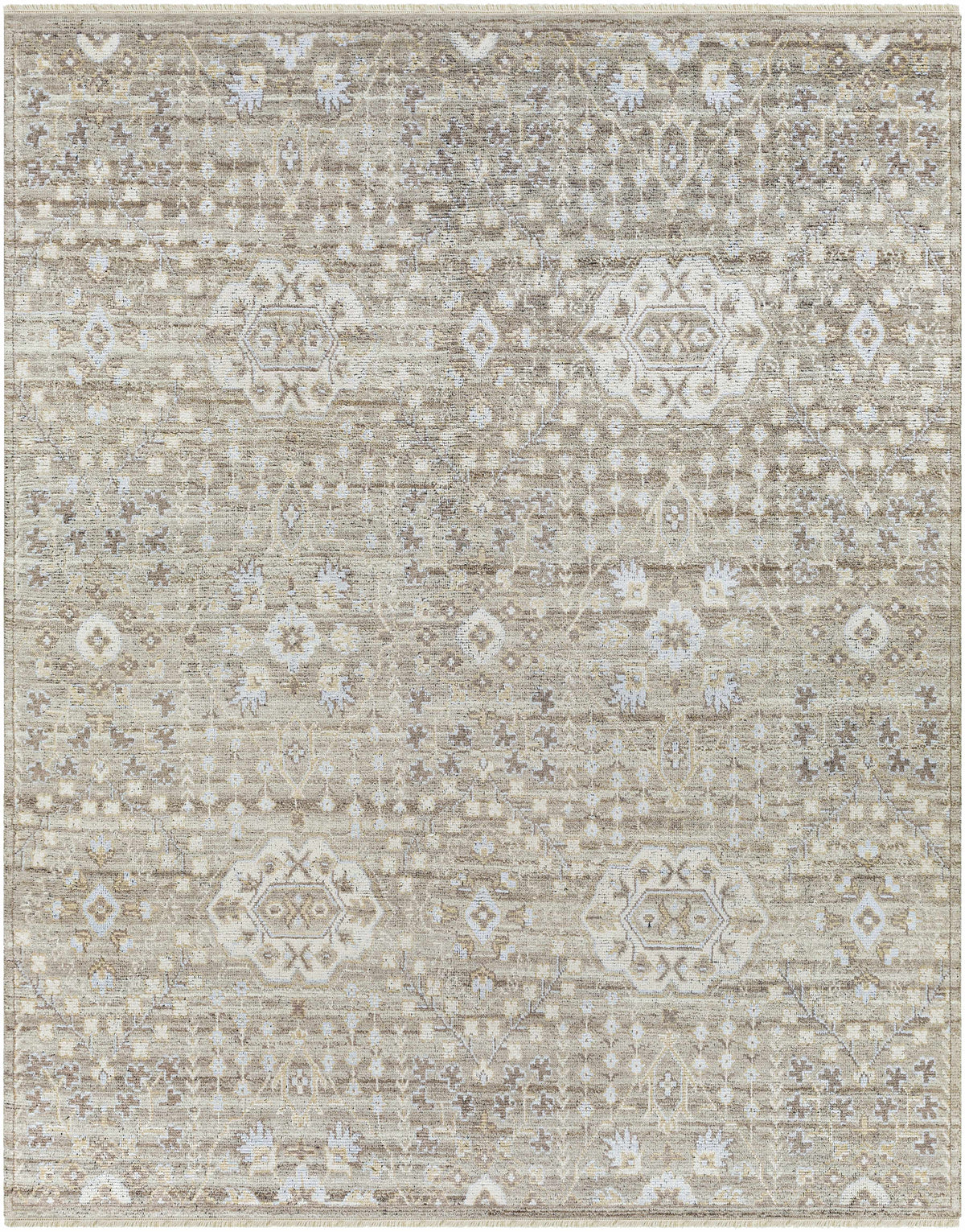 Brown Hand Knotted 70% Viscose, 30% Wool Traditional Rectangle Handmade rug, Indoor use only, has fringe, non-washable.
