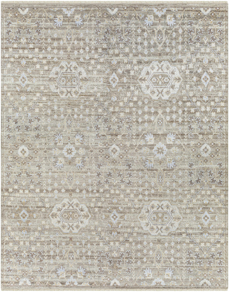 Brown Hand Knotted 70% Viscose, 30% Wool Traditional Rectangle Handmade rug, Indoor use only, has fringe, non-washable.