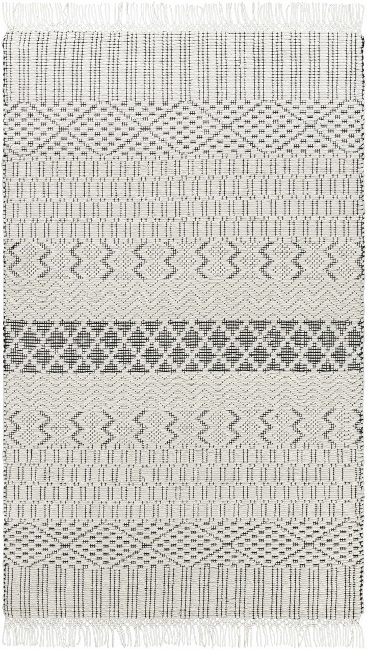 Black Hand Woven 100% NZ Wool Global Rectangle Handmade rug, Indoor use only, has fringe, non-washable. runner also available