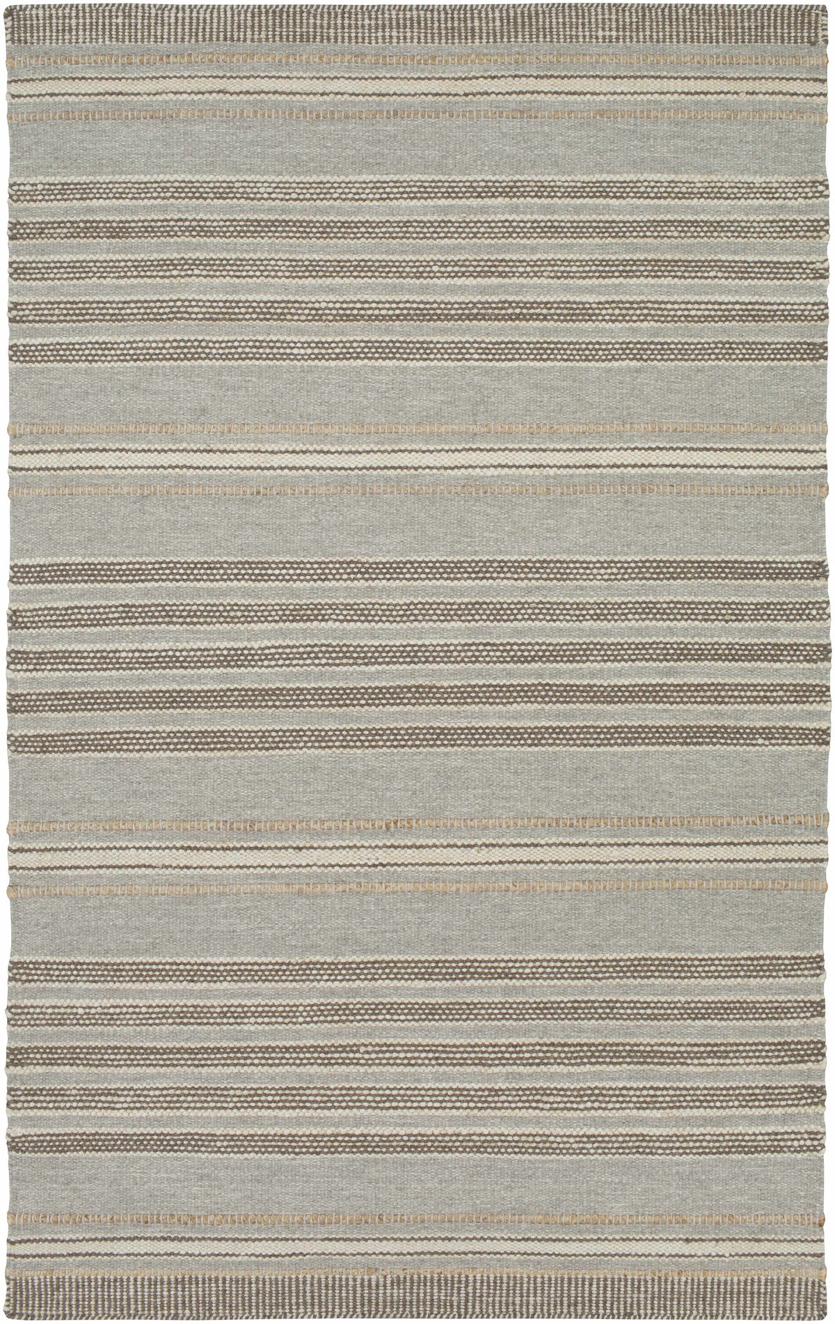 Medium Gray Hand Woven 70% Wool, 30% Jute Cottage Rectangle Handmade rug, Indoor use only, no fringe, non-washable.