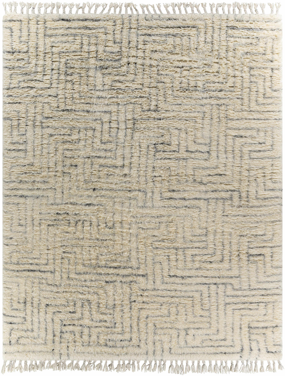 Cream Hand Knotted 100% NZ Wool Global Rectangle Handmade rug, Indoor use only, has fringe, non-washable.