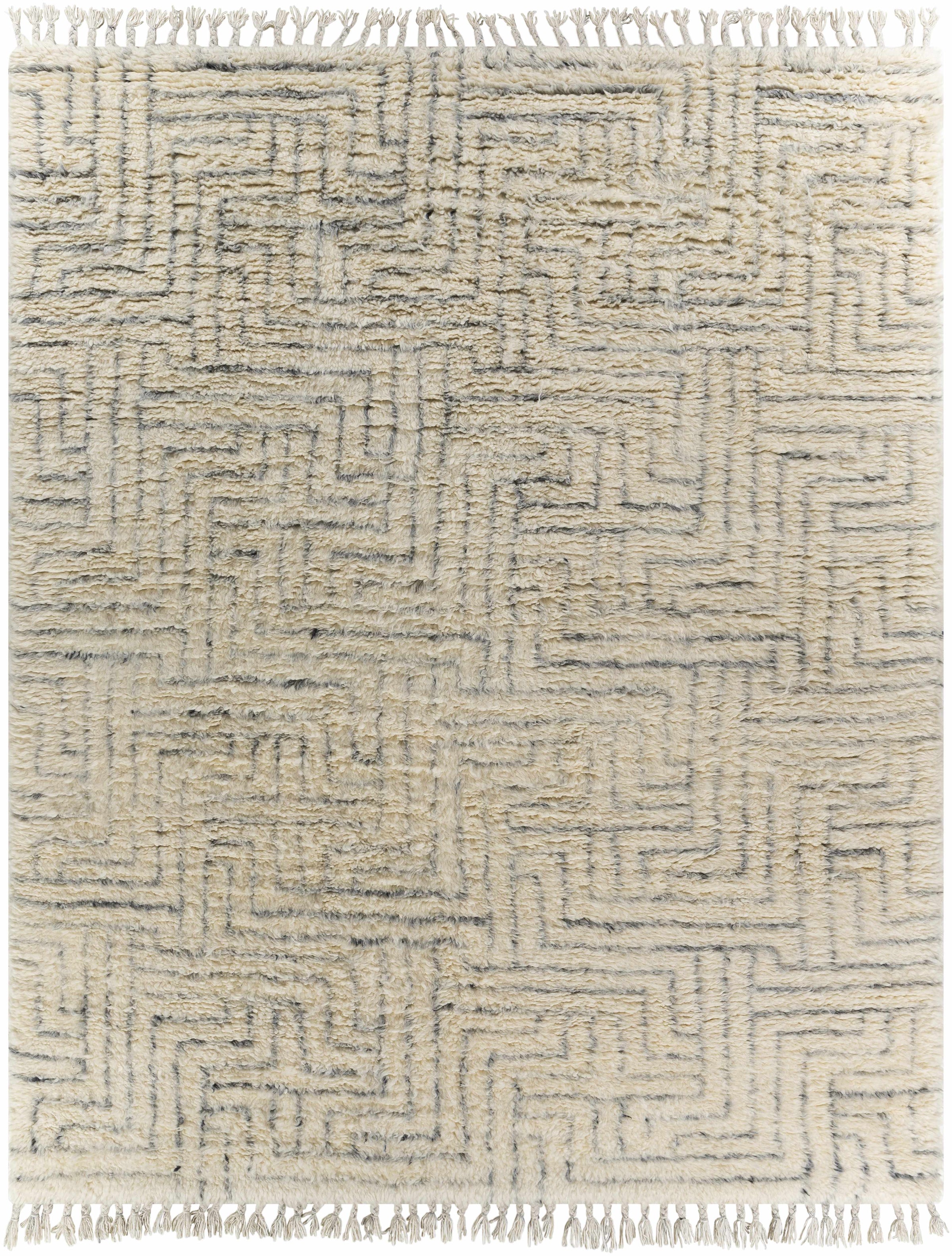 Cream Hand Knotted 100% NZ Wool Global Rectangle Handmade rug, Indoor use only, has fringe, non-washable.