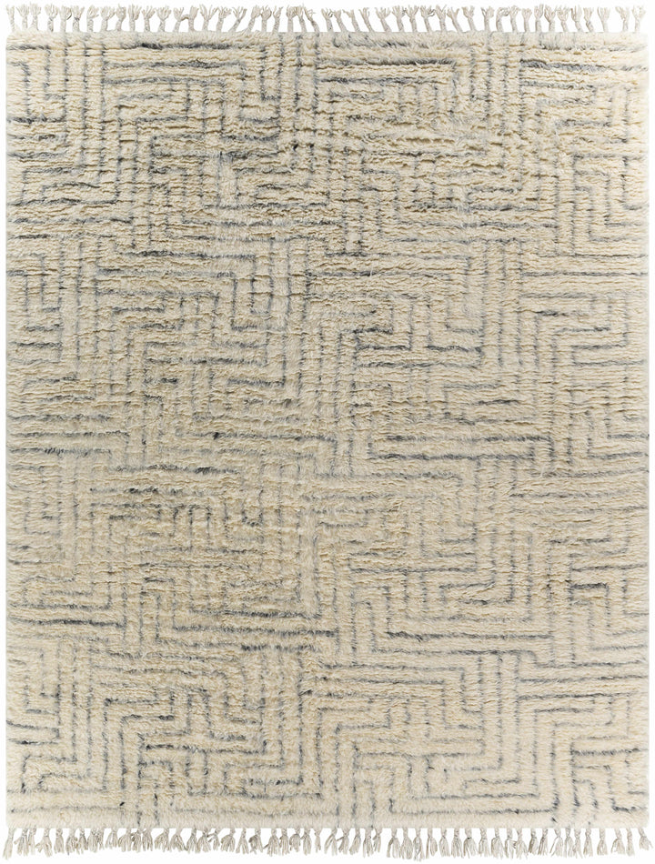 Cream Hand Knotted 100% NZ Wool Global Rectangle Handmade rug, Indoor use only, has fringe, non-washable.