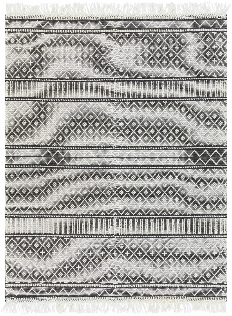 Black Hand Woven 60% Wool, 40% Cotton Cottage Rectangle Handmade rug, Indoor use only, has fringe, non-washable. runner also available