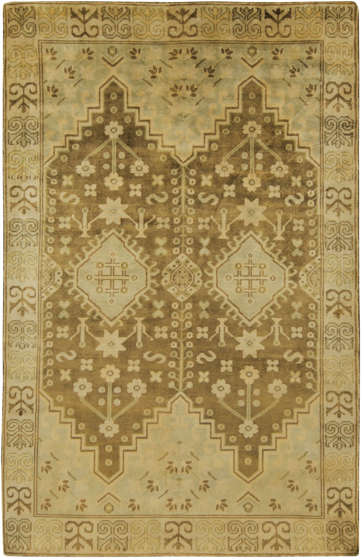 Light Brown Hand Knotted 100% NZ Wool Traditional Rectangle Handmade rug, Indoor use only, no fringe, non-washable.