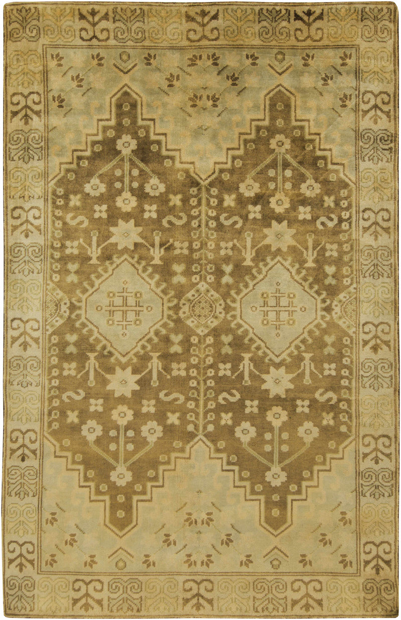 Light Brown Hand Knotted 100% NZ Wool Traditional Rectangle Handmade rug, Indoor use only, no fringe, non-washable.
