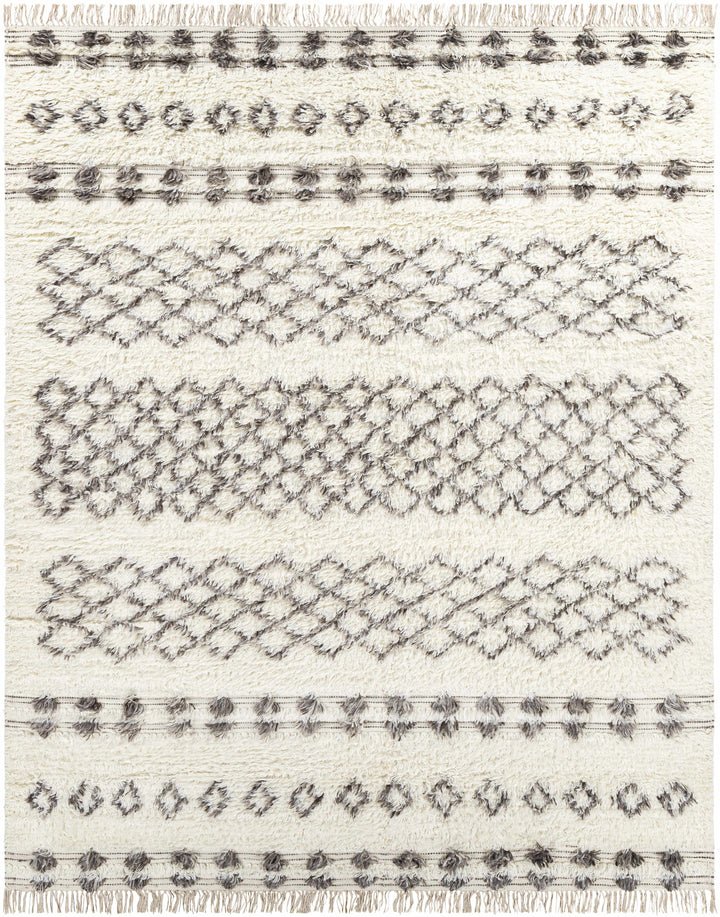 Beige Hand Woven 100% NZ Wool Global Rectangle Handmade rug, Indoor use only, has fringe, non-washable.