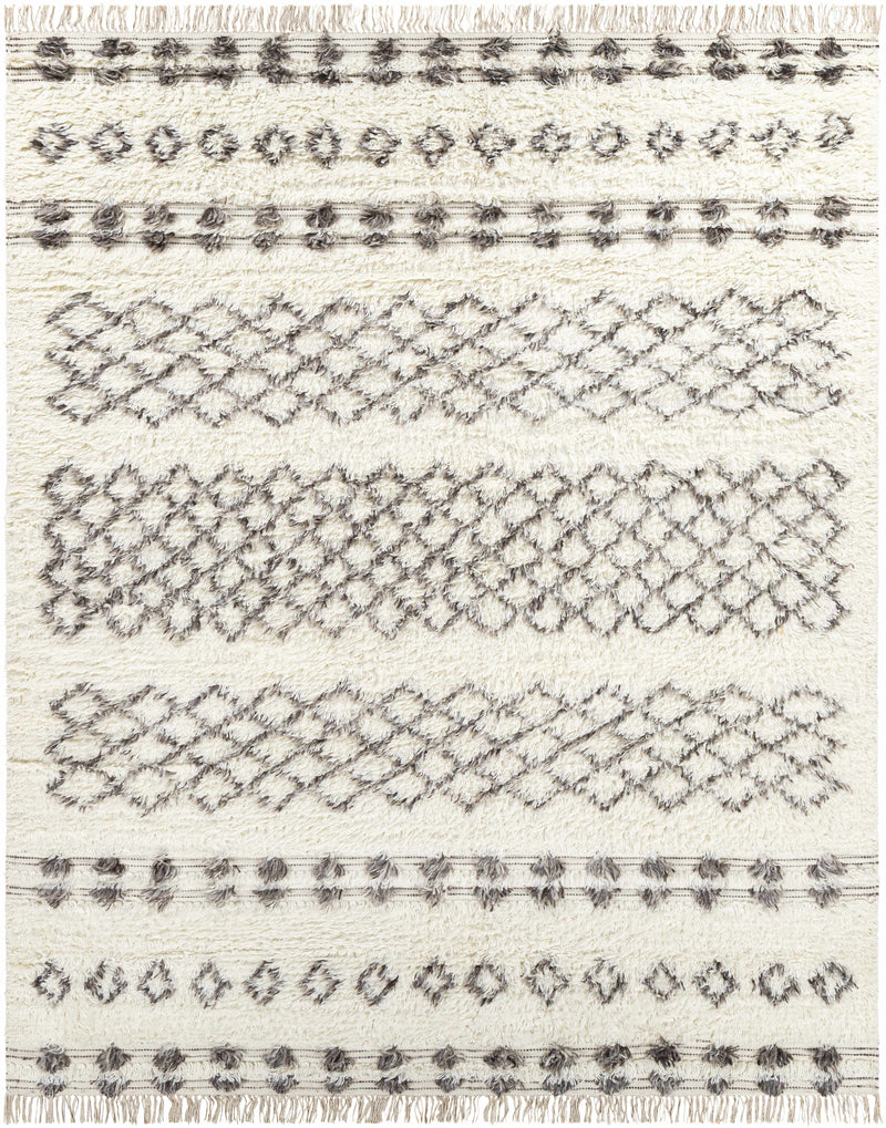 Beige Hand Woven 100% NZ Wool Global Rectangle Handmade rug, Indoor use only, has fringe, non-washable.