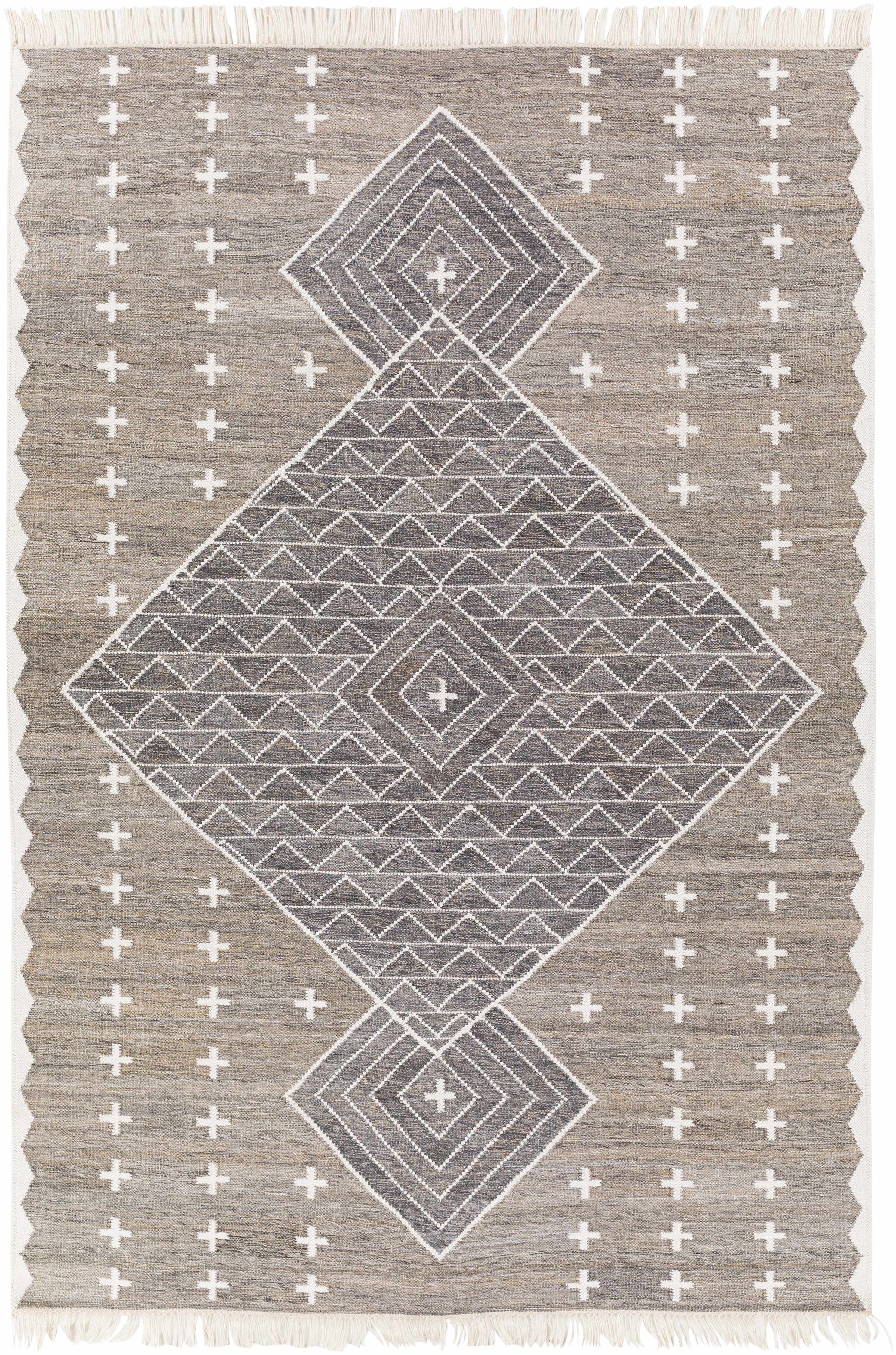 Gray Hand Woven 100% Recycled PET Yarn Global Rectangle Handmade rug, Indoor use only, has fringe, non-washable. runner also available