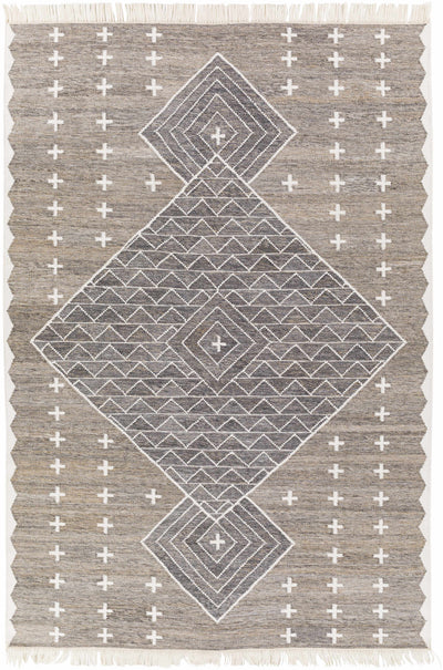 Gray Hand Woven 100% Recycled PET Yarn Global Rectangle Handmade rug, Indoor use only, has fringe, non-washable. runner also available