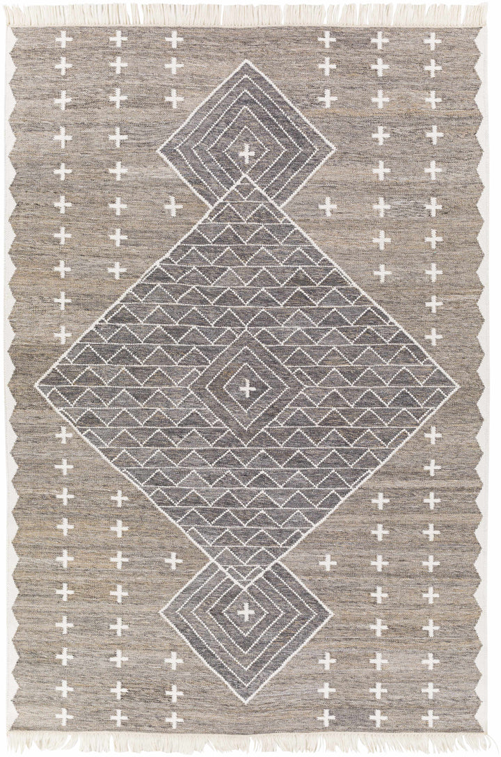 Gray Hand Woven 100% Recycled PET Yarn Global Rectangle Handmade rug, Indoor use only, has fringe, non-washable. runner also available