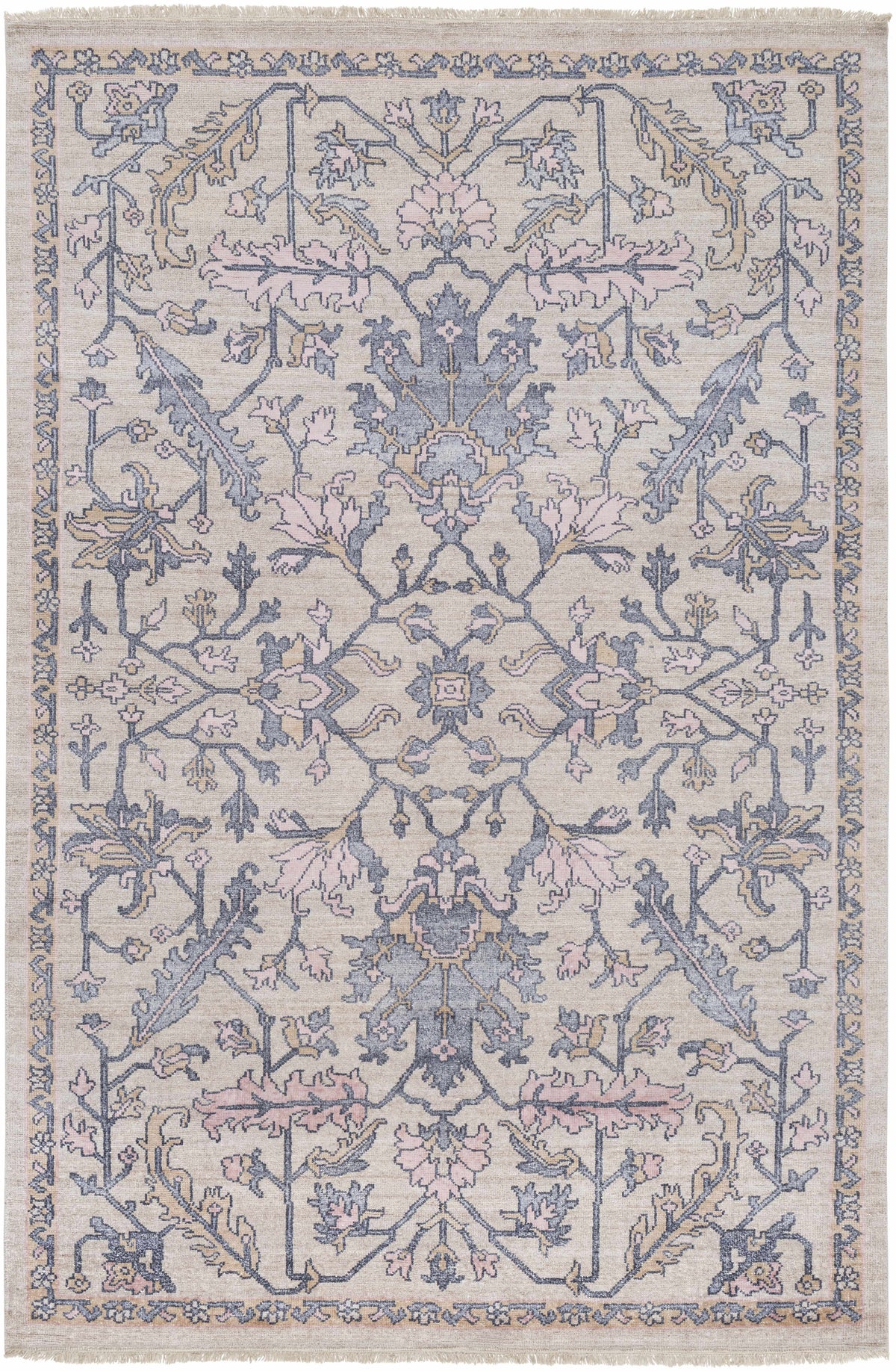 Charcoal Hand Knotted 100% Viscose Traditional Rectangle Handmade rug, Indoor use only, has fringe, non-washable.