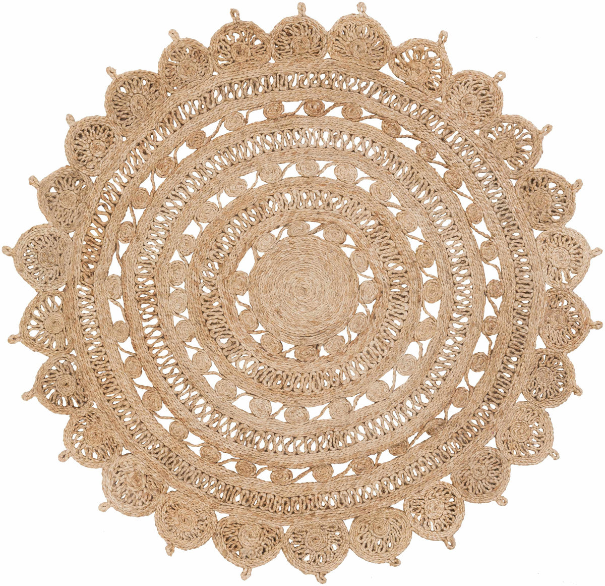 Brown Hand Woven 100% Jute Cottage Round Handmade rug, Indoor use only, no fringe, non-washable.
