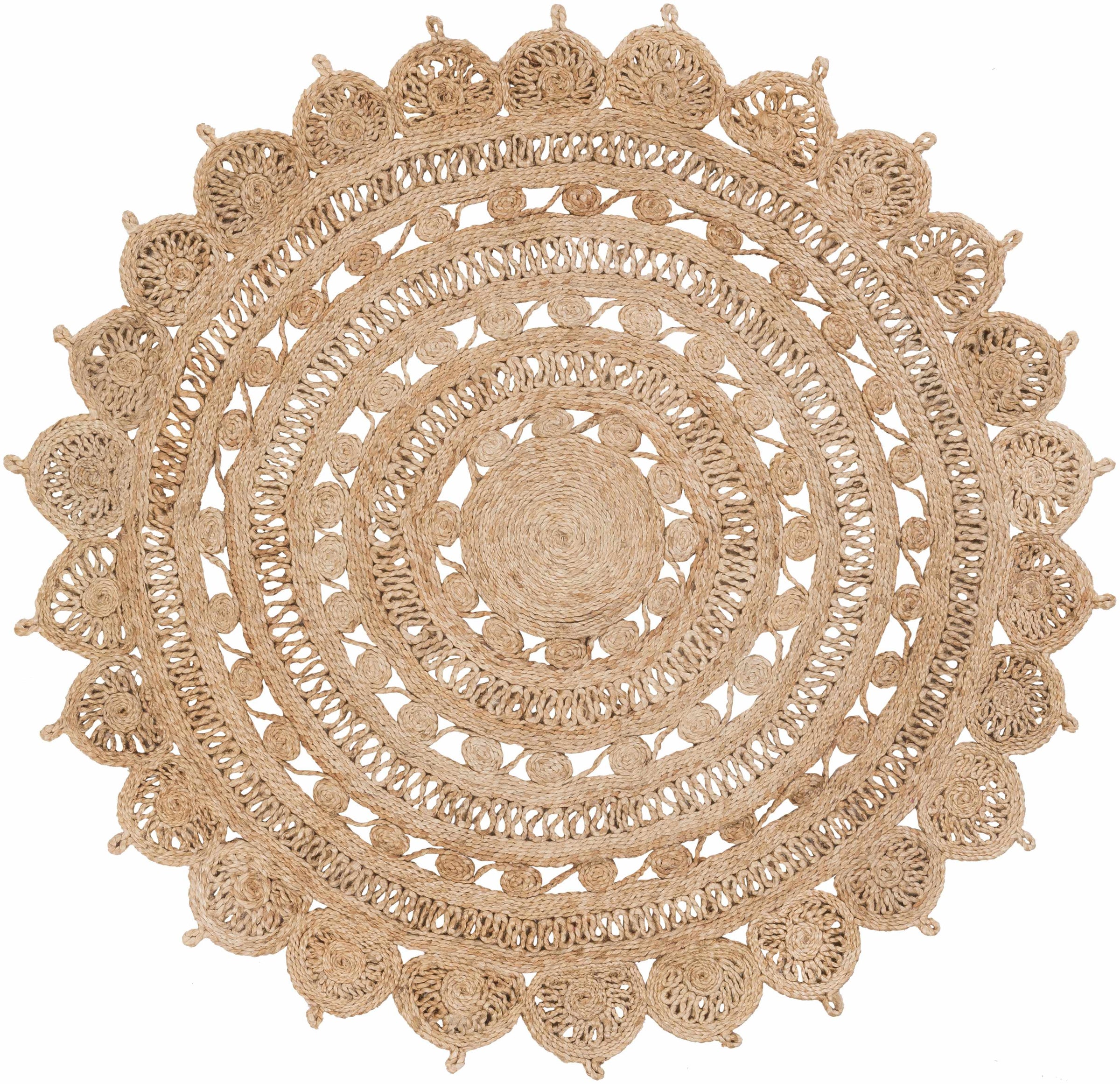 Brown Hand Woven 100% Jute Cottage Round Handmade rug, Indoor use only, no fringe, non-washable.