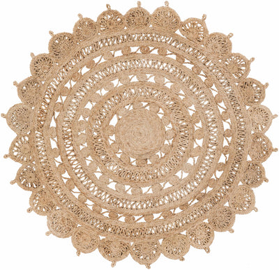 Brown Hand Woven 100% Jute Cottage Round Handmade rug, Indoor use only, no fringe, non-washable.