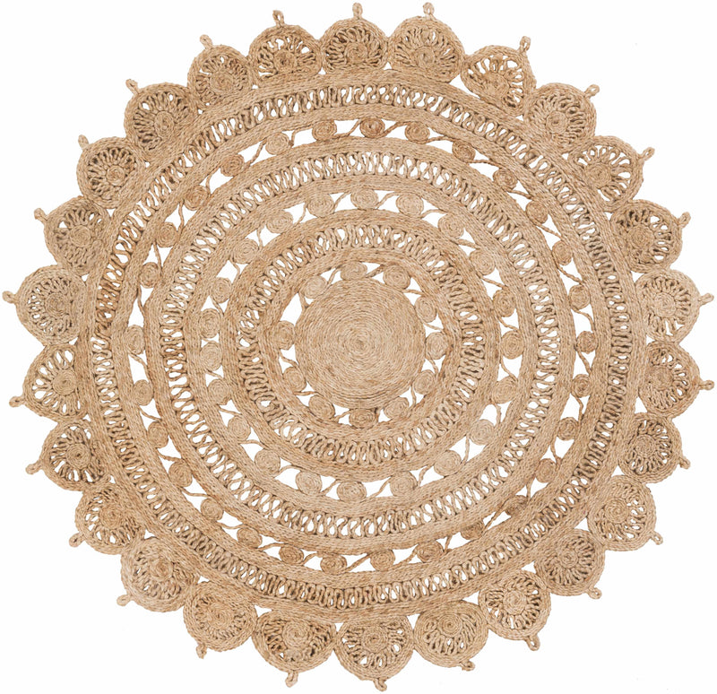 Brown Hand Woven 100% Jute Cottage Round Handmade rug, Indoor use only, no fringe, non-washable.