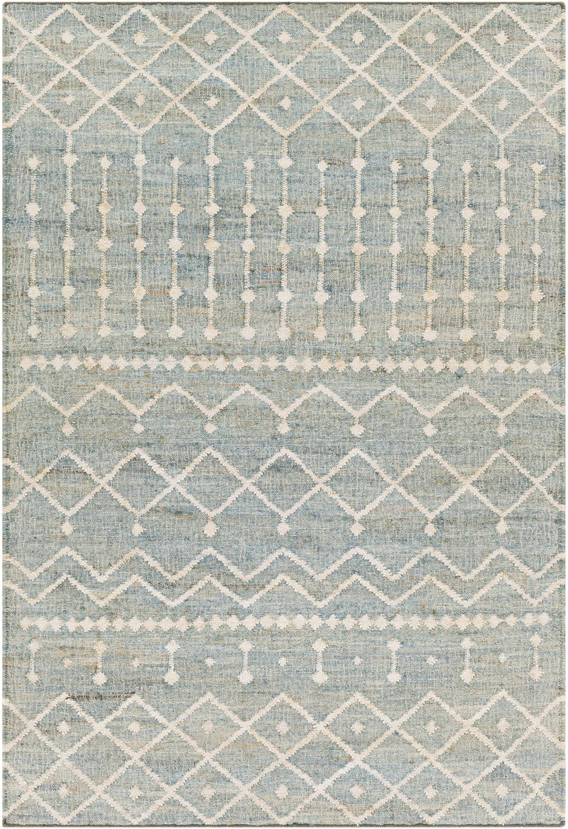 Dusty Sage Hand Woven 100% Jute Global Rectangle Handmade rug, Indoor use only, no fringe, non-washable.
