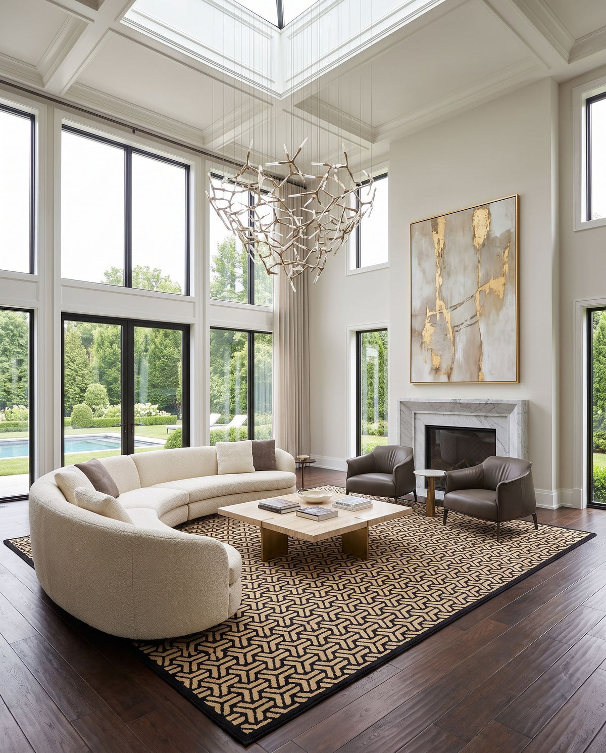 Ludlow LUD-2002 Hand Knotted Rug styled in an elegant designer living room — hand knotted cottage area rug in black and mustard tones