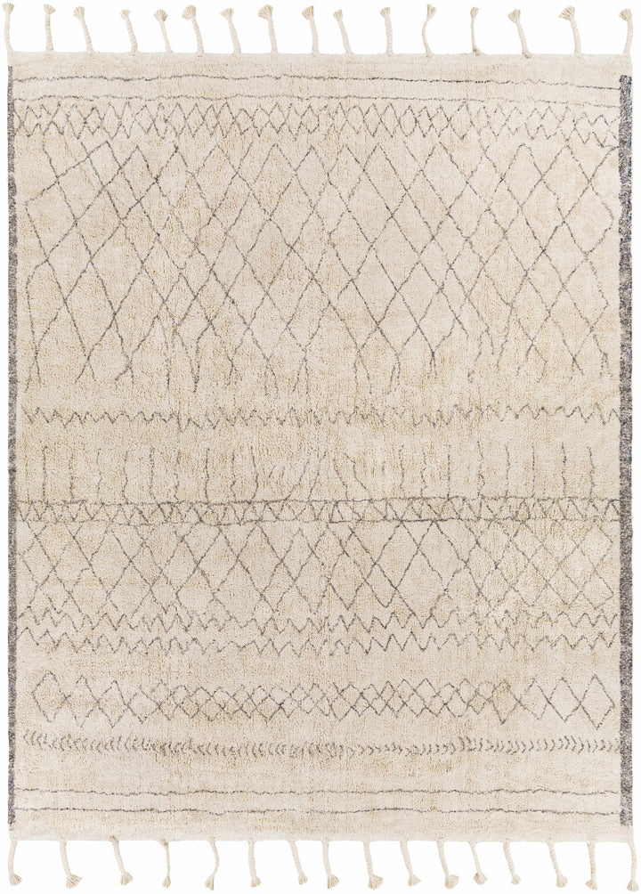 Gray Hand Woven 100% Cotton Global Rectangle Handmade rug, Indoor use only, has fringe, non-washable.