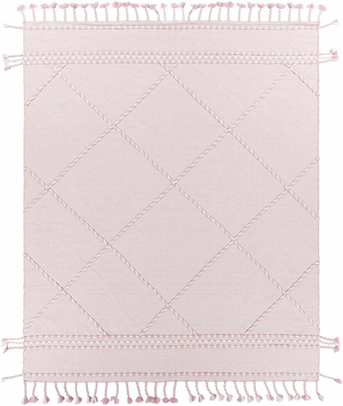 Light Pink Hand Woven 100% Wool Global Rectangle Handmade rug, Indoor use only, has fringe, non-washable. runner also available