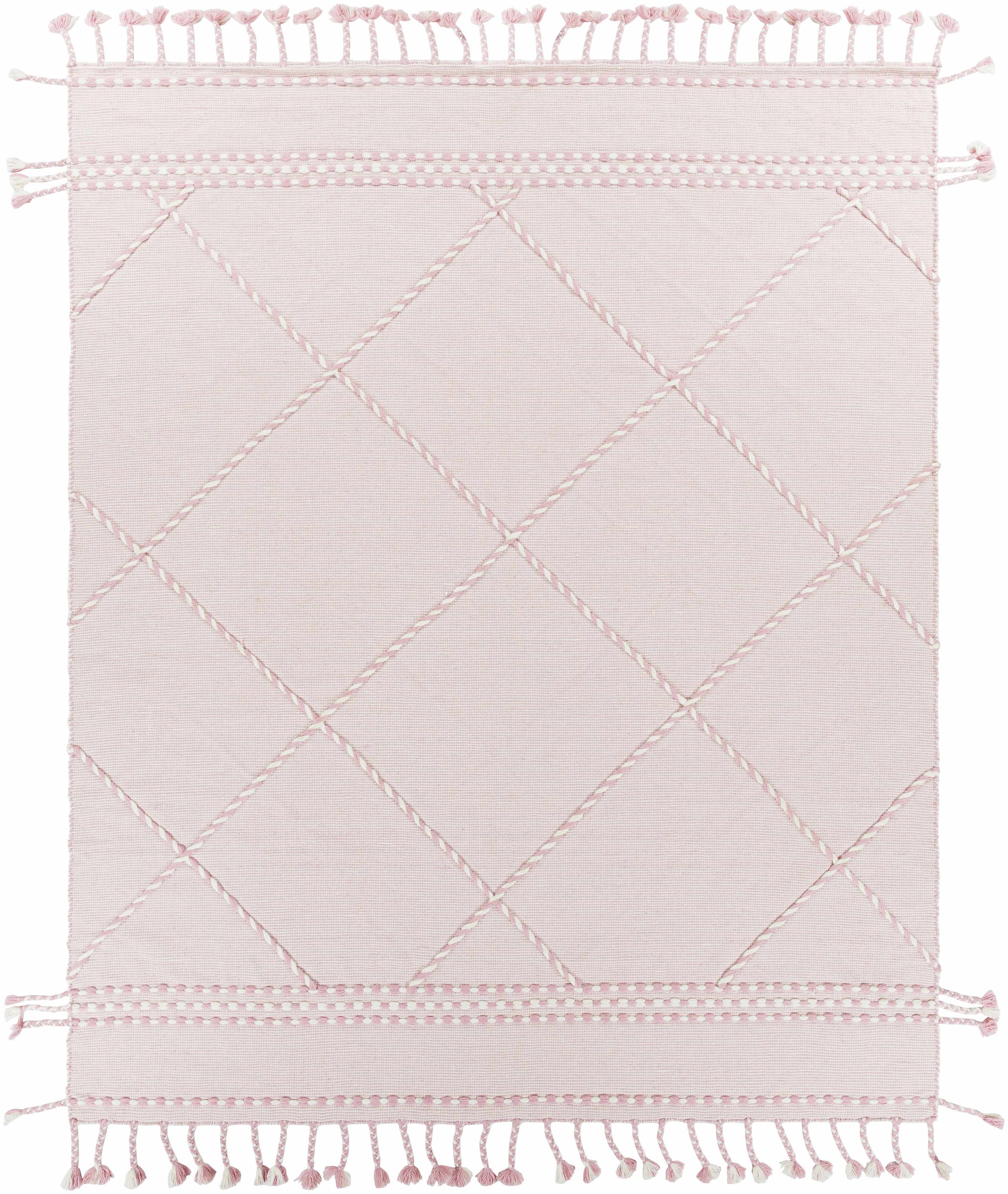 Light Pink Hand Woven 100% Wool Global Rectangle Handmade rug, Indoor use only, has fringe, non-washable. runner also available