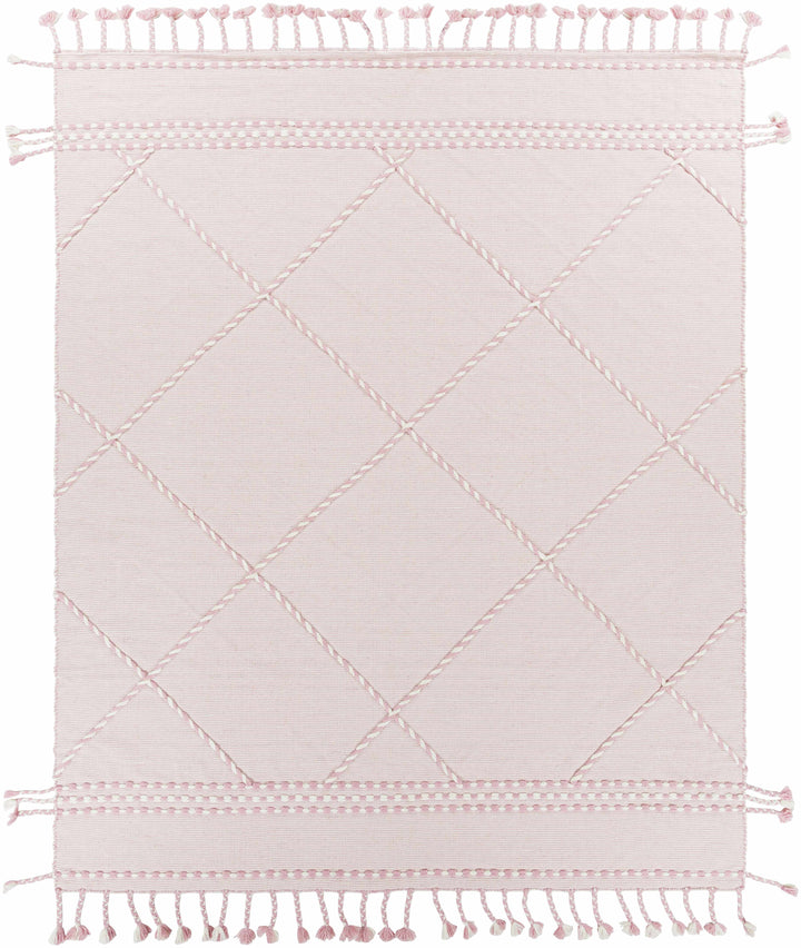 Light Pink Hand Woven 100% Wool Global Rectangle Handmade rug, Indoor use only, has fringe, non-washable. runner also available