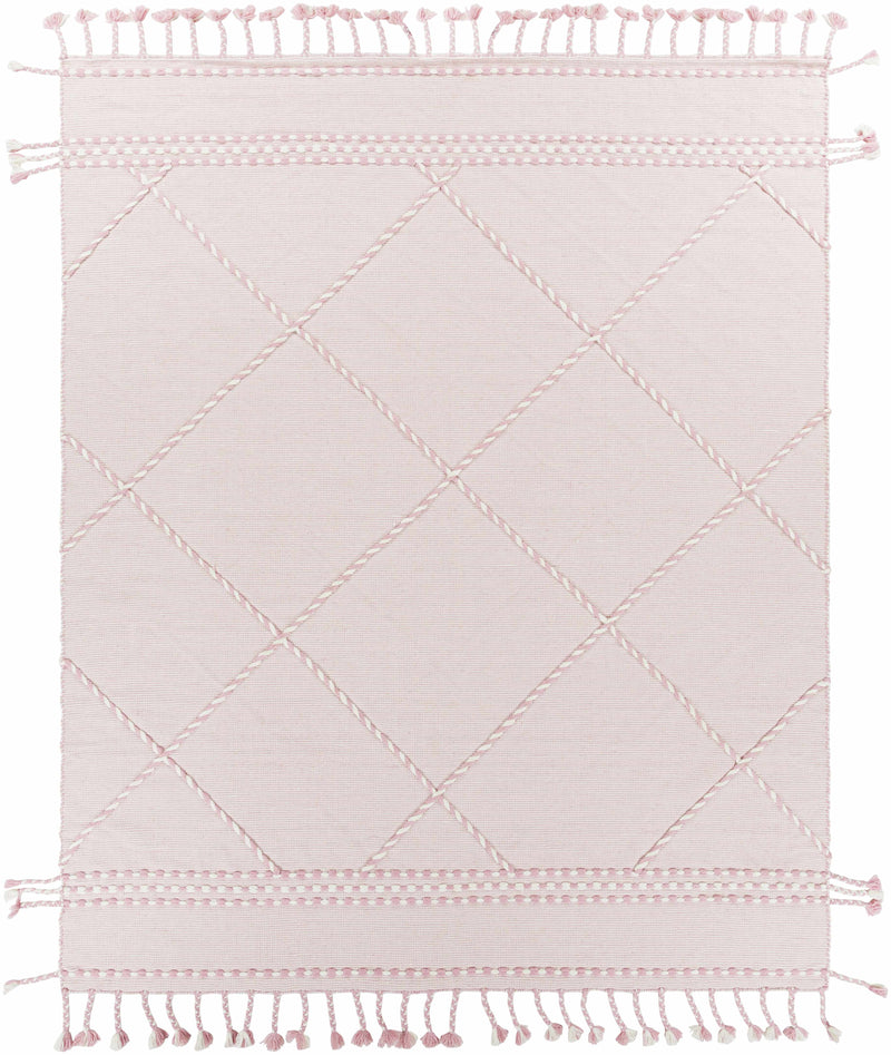 Light Pink Hand Woven 100% Wool Global Rectangle Handmade rug, Indoor use only, has fringe, non-washable. runner also available