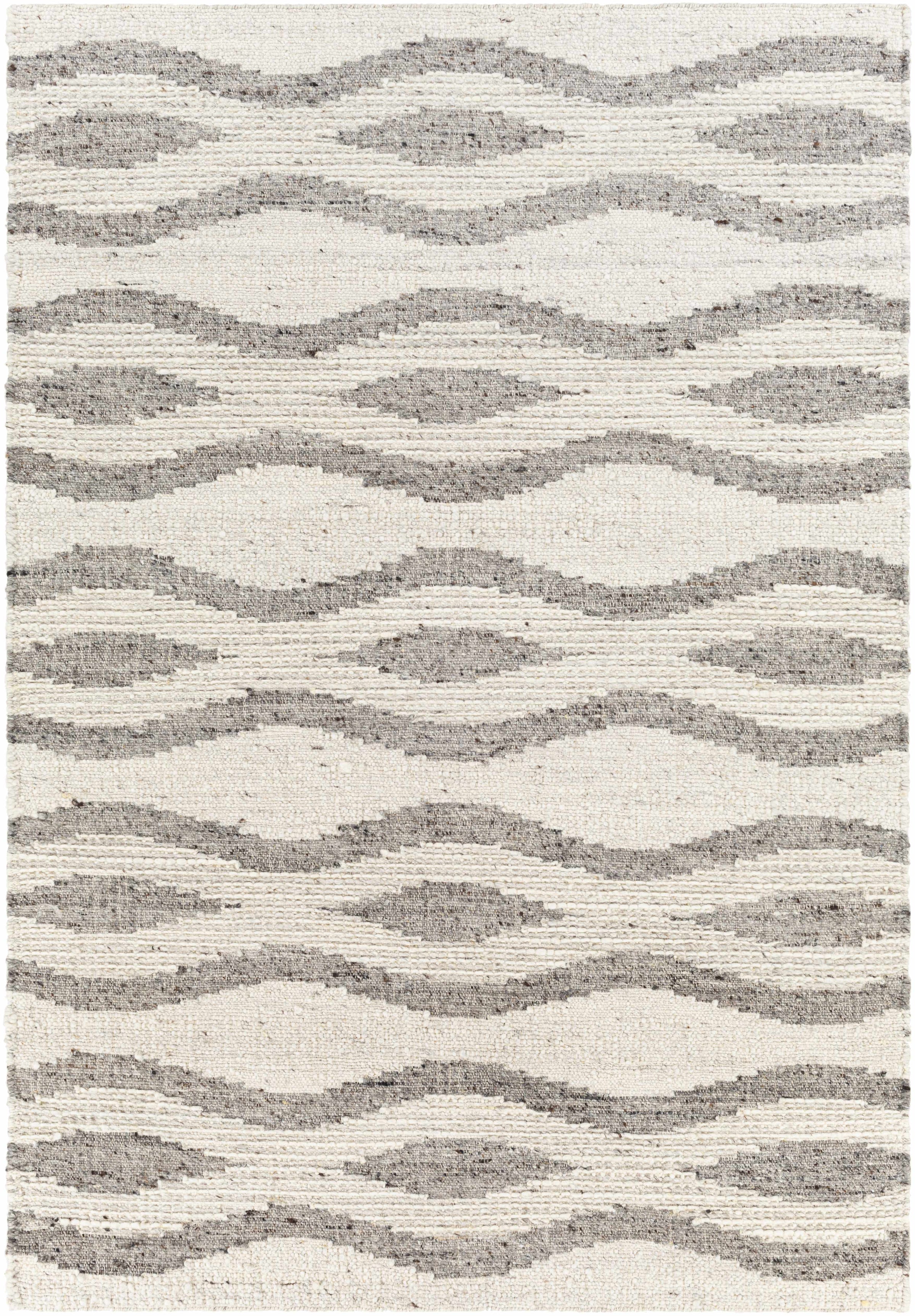 Cream Hand Woven 100% Wool Global Rectangle Handmade rug, Indoor use only, no fringe, non-washable.