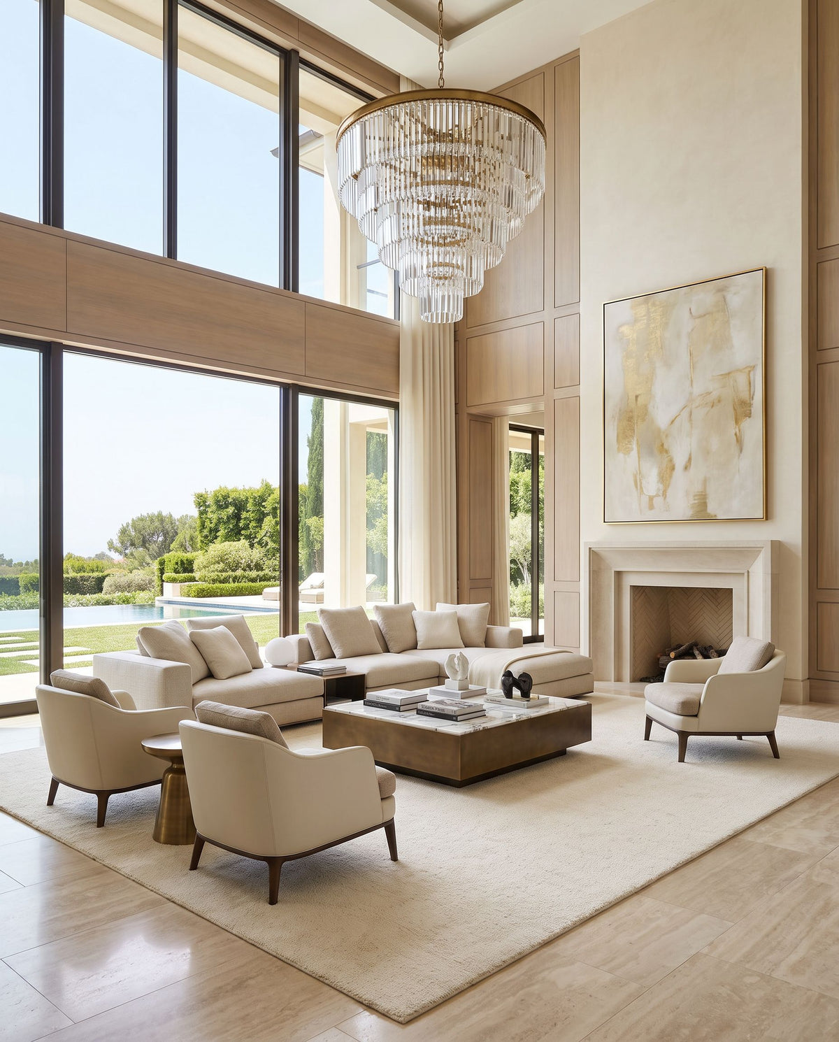 Lavish LVS-2300 Hand Knotted Rug styled in an elegant designer living room — hand knotted modern area rug in cream tones
