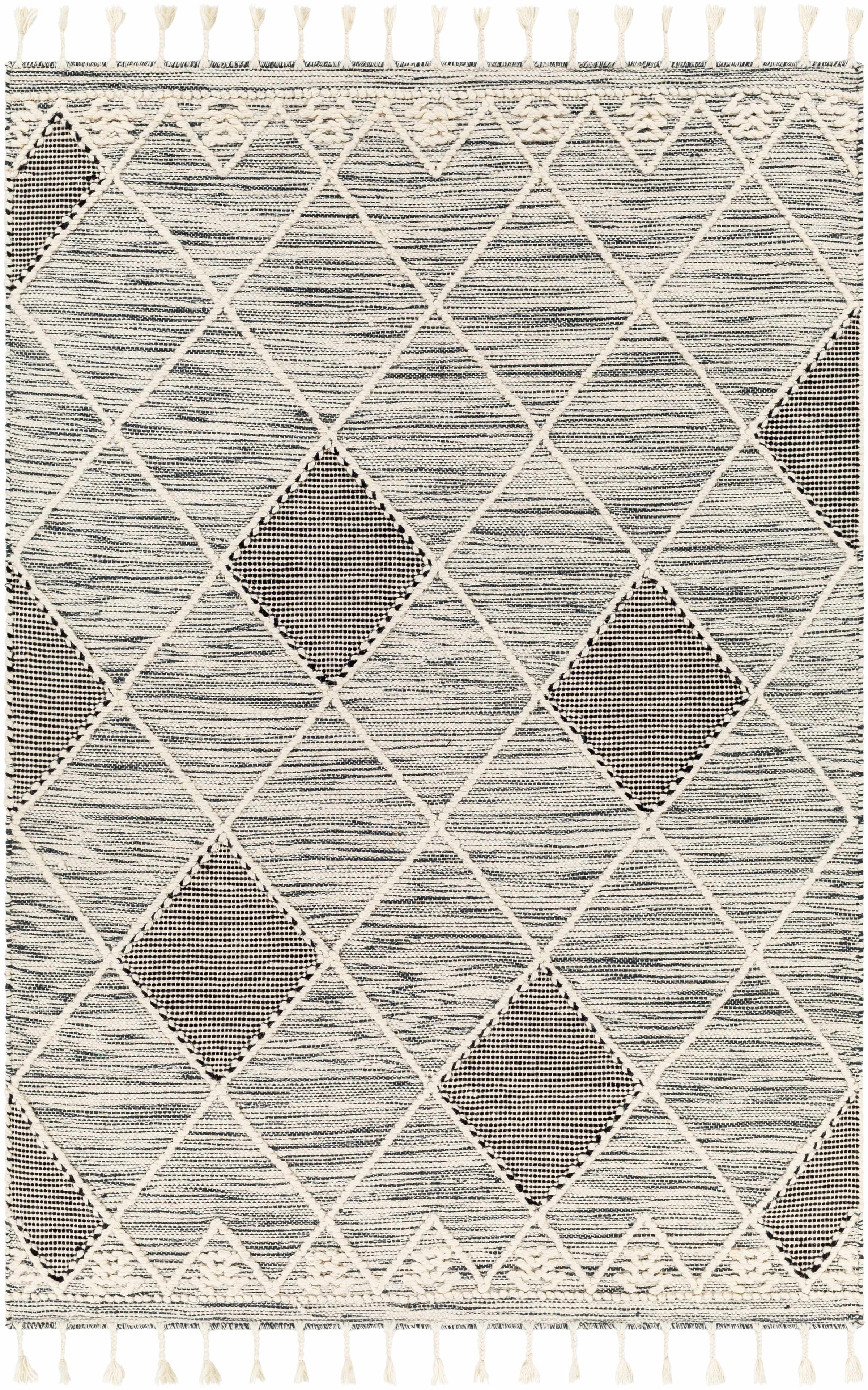 Black Hand Woven 100% Wool Global Rectangle Handmade rug, Indoor use only, has fringe, non-washable. runner also available